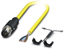 Sensor actuator cable, M12-cable plug, straight to open end, 5 pole, 5 m, PVC, yellow, 4 A, 1409583