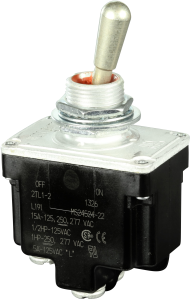 Toggle switch, metal, 2 pole, groping/latching, (Off)-On, 10 A/250 VAC, silver-plated, 2TL1-4