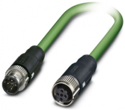 Network cable, M12-plug, straight to M12 socket, straight, Cat 5, SF/TQ, PVC, 1 m, green
