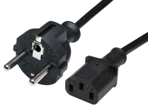 Power cord, Europe, Plug Type E + F, straight on C13-connector, straight, H05VV-F3G0.75mm², black, 500 mm