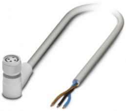 Sensor actuator cable, M8-cable socket, angled to open end, 3 pole, 5 m, PP-EPDM, gray, 4 A, 1406488