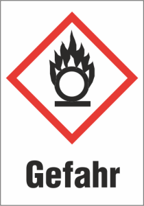 Hazardous goods sign, symbol: GHS03/text: "Gefahr", (W) 26 mm, plastic, 013.26-9-37X26-W1 / 36 ST