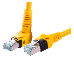 Patch cable, RJ45 plug, straight to RJ45 plug, angled, Cat 6A, S/FTP, PUR, 2 m, yellow