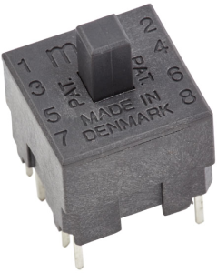 Short-stroke pushbutton, 8 different, 0.25 A/120 VAC, unlit , actuator (black), 2.5 N, THT