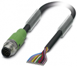 Sensor actuator cable, M12-cable plug, straight to open end, 12 pole, 10 m, PVC, black, 1.5 A, 1554801
