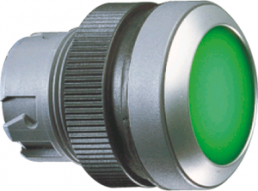 Pushbutton, illuminable, groping, waistband round, green, front ring silver, mounting Ø 22.3 mm, 1.30.240.021/1500