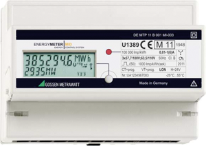 Energymeter for 4-conductor mains, direct connection 3 x 230/400 V, 5.0 (65) A, variable pulse rate, ground bus, U1289 U6 P8 V2 W2