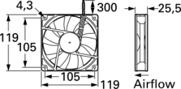 DC axial fan, 24 V, 120 x 120 x 25 mm, 195 m³/h, 41 dB, ball bearing, Panasonic, ASFP16372