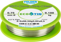 Solder wire, lead-free, SAC (Sn96.5Ag3.0Cu0.5), Ø 0.75 mm, 0.1 kg