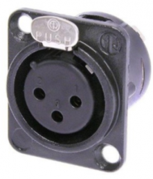 XLR panel socket, 3 pole, gold-plated, 2.5 mm², AWG 14, metal, NC3FD-L-B-1