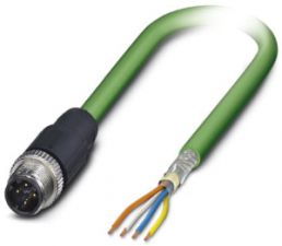 Network cable, M12-plug, straight to open end, Cat 5, S/TQ, PUR, 2 m, green