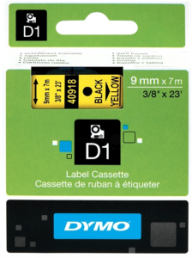 Labelling tape cartridge, 9 mm, tape yellow, font black, 7 m, S0720730