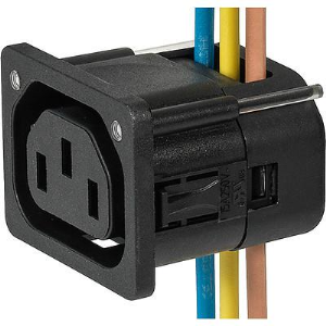 Built-in appliance socket F, 3 pole, snap-in, IDC connection, 2.5 mm², black, 3-104-299
