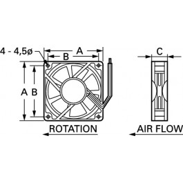 AC axial fan, 240 V, 80 x 80 x 25 mm, 28.8 m³/h, 30 dB, Ball bearing, TRACO POWER, A08 T30 HWB