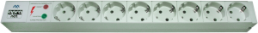 19"-german schuko-style power strip, 8-way, 2.5 m, 16 A, with surge protection, light gray