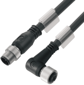 Sensor actuator cable, M12-cable plug, straight to M12-cable socket, angled, 8 pole, 0.1 m, PUR, black, 2 A, 1279470010