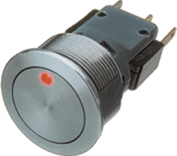 Pushbutton, 1 pole, silver, illuminated  (red), 5 A/125 V, mounting Ø 19.1 mm, IP67, 1241.6623.1121000