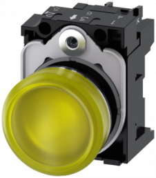 Indicator light, 22 mm, round, metal, high gloss,yellow, lens, smooth, 230 V AC