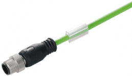 System cable, M12-plug, angled to M8-plug, straight, 0.1 m, green