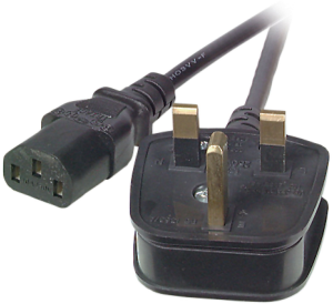 Power cord, Great Britain, Ireland, Singapore, Malaysia, BS 1363 on C13 jack, straight, H05VV-F3G0.75mm², black, 3 m