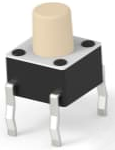 Short-stroke pushbutton, Form A (N/O), 50 mA/24 VDC, unlit , actuator (ivory, L 3.7 mm), 1.56 N, THT