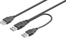 USB 2.0 Power supply cable, USB plug type A to USB socket type A, 0.3 m, black