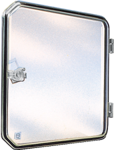 Plastic window with hinged transp. cover, for enclosure. IP 65, L78 x W200 x D25mm.