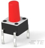 Short-stroke pushbutton, Form A (N/O), 50 mA/24 VDC, unlit , actuator (red, L 5.9 mm), 2.54 N, THT