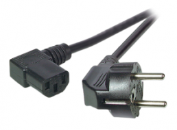 Power cord, Europe, plug type E + F, angled on C13 jack, angled, black, 5 m