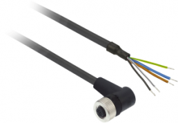 Sensor actuator cable, M12-cable socket, angled to open end, 5 pole, 10 m, PUR, black, 4 A, XZCP1264L10