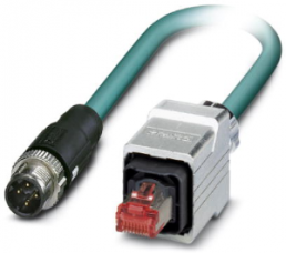 Network cable, M12-plug, straight to RJ45 plug, straight, Cat 5, SF/UTP, PUR, 10 m, blue