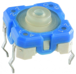 Short-stroke pushbutton, 1 Form A (N/O), 100 mA/42 V AC/DC, unlit , actuator (white/blue, L 1.11 mm), 3.6 N, THT