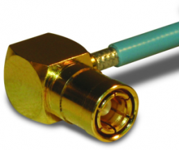 SMB plug 50 Ω, RG-405, Belden 1671A, solder connection, angled, 142214