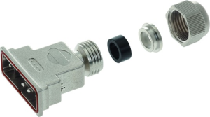 D-Sub connector housing, size: 1 (DE), straight 180°, cable Ø 6 to 8 mm, thermoplastic, shielded, silver, 09670090539
