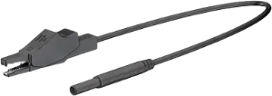 Measuring lead with (crocodile clip) to (2 mm lamella plug, straight), 1 m, black, PVC, 0.5 mm²