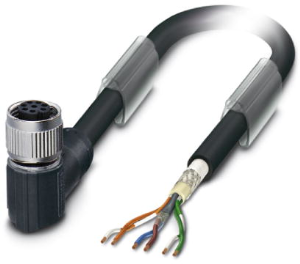 Sensor actuator cable, M12-cable socket, angled to open end, 6 pole, 10 m, TPV, black, 2 A, 1428636