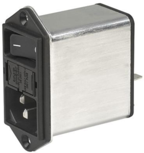 IEC plug C14, 50 to 60 Hz, 10 A, 250 VAC, 2 W, 300 µH, faston plug 6.3 mm, DD12.9111.111