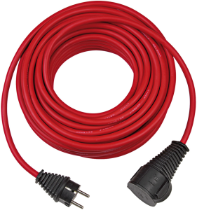 Extension line, Europe, plug type E + F, straight on jack type F, straight, H07RN-F3G1.5mm², red, 25 m