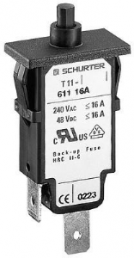Circuit breaker, 1 pole, T characteristic, 1.2 A, 48 V (DC), 240 V (AC), faston plug 6.3 x 0.8 mm, snap-in, IP40