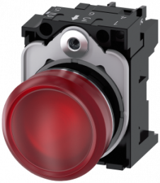 Indicator light, 22 mm, round, metal, high gloss,red, lens, smooth, 110 V AC