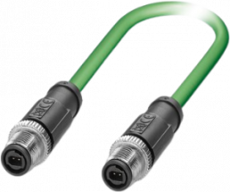 Sensor actuator cable, M12-SPE cable plug, straight to M12-SPE cable plug, straight, 2 pole, 1 m, PUR, green, 1478376