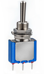 Toggle switch, metal, 1 pole, latching/groping, On-Off-(On), 4 A/30 VDC, silver-plated, 5638AB