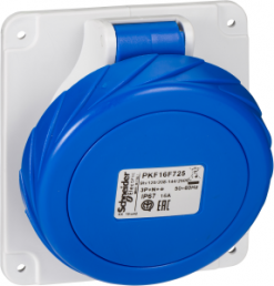 CEE surface-mounted socket, 5 pole, 16 A/200-250 V, blue, IP67, PKF16F725
