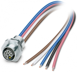 Sensor actuator cable, M12-flange socket, straight to open end, 5 pole, 0.2 m, 12 A, 1425628