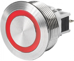 Pushbutton, 1 pole, silver, illuminated  (red), 10 A/250 VAC, mounting Ø 19 mm, 19.1 mm, IP66/IP67, 3-145-452