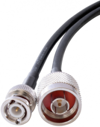 Coaxial cable, BNC plug (straight) to N plug (straight), RG-58C/U, grommet black, 0.5 m, C-00968-01-3