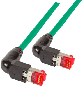Patch cable, RJ45 plug, angled to RJ45 plug, angled, Cat 6A, S/FTP, LSZH, 3 m, green