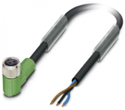 Sensor actuator cable, M8-cable socket, angled to open end, 3 pole, 3 m, PVC, black, 4 A, 1446320