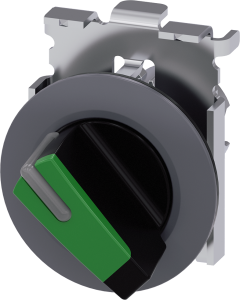 Toggle switch, illuminable, latching, waistband round, green, front ring gray, 90°, mounting Ø 30.5 mm, 3SU1062-2DF40-0AA0