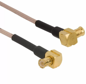 Coaxial Cable, MCX plug (angled) to MCX plug (angled), 50 Ω, RG-178, grommet black, 153 mm, 255104-08-06.00